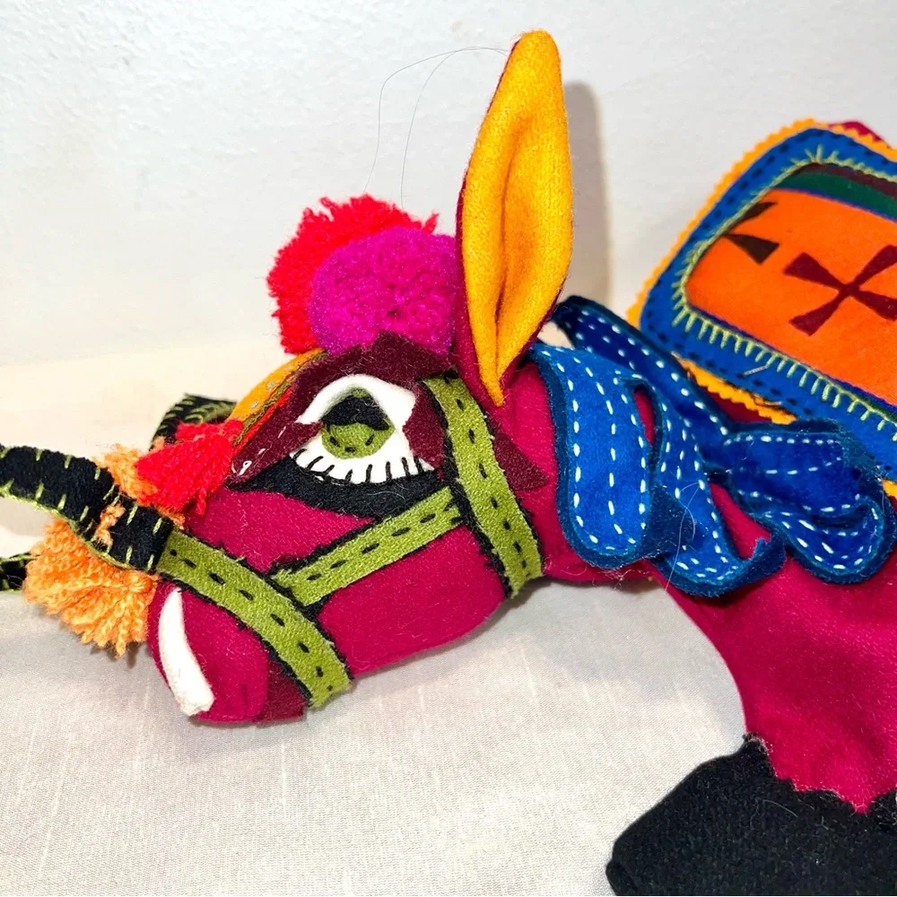 Donkey Horse Hand Puppet Wool Boho COLORFUL Festive Spain Mexico Exotic 1966/69 - Picture 7 of 8